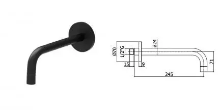 Излив из стены Paffoni LIGHT d.24, длина 245 мм., черный хром (ZBOC141CR)