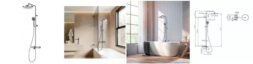 Душевая стойка Bossini ELIOS с термостатическим смесителем для ванны, верхний душ Ø250 мм., ручной душ, цвет хром (L10402.1.030) Душевая стойка Bossini ELIOS с термостатическим смесителем для ванны, верхний душ Ø250 мм., ручной душ, цвет хром (L10402.1.030)