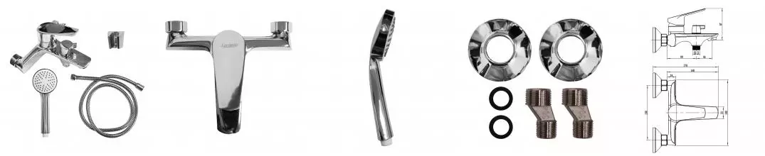 Смеситель для ванны LORANTO AVRORA с душевым набором, керамический картридж, хром (LR30506001)