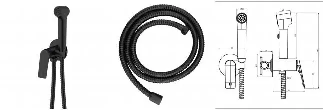 Гигиенический душ Azario Lursy со смесителем, скрытый монтаж, шланг 150 см, черный матовый (AZ-KFX49B)