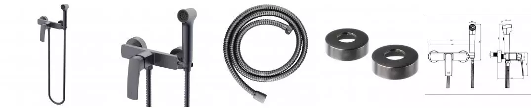 Гигиенический душ Azario Conda со смесителем, керамический картридж, шланг 150 см, графит (AZ-K2511GR)