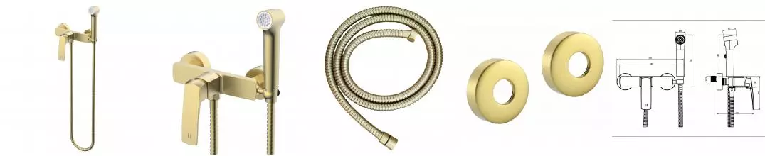 Гигиенический душ Azario Conda со смесителем, керамический картридж, шланг 150 см, золото матовое (AZ-K2511MG)