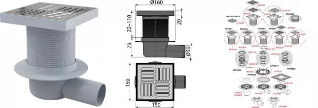 Трап для душа «AlcaPlast» APV5411 150/50 APV5411 боковой выпуск нержавеющая сталь 