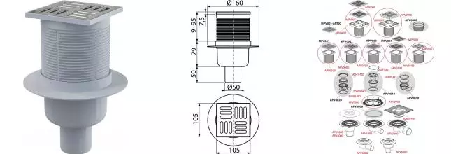 Трап для душа «AlcaPlast» APV2 105/50 APV2 вертикальный выпуск нержавеющая сталь 