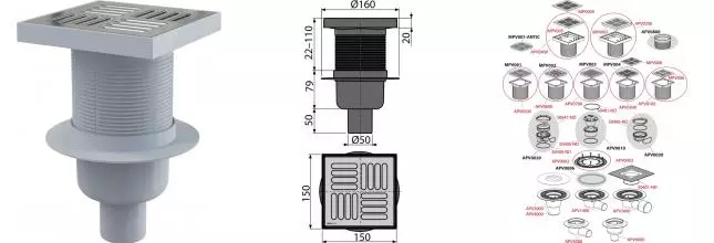 Трап для душа «AlcaPlast» APV6411 150/50 APV6411 вертикальный выпуск нержавеющая сталь	 