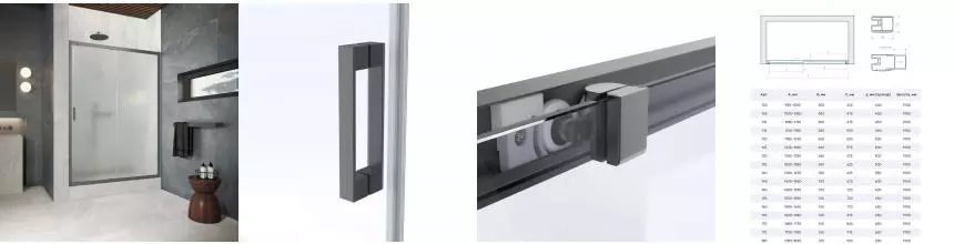 Дверь в душевой проем ZP Protec h1900 120 06 10, профиль GunMetal, стекло сатин Дверь в душевой проем ZP Protec h1900 120 06 10, профиль GunMetal, стекло сатин