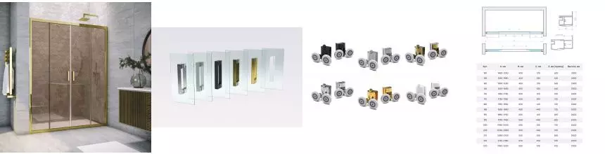 Дверь в душевой проем Z2P TUR NOVO 185 09 05, профиль золото глянцевое, стекло бронза Дверь в душевой проем Z2P TUR NOVO 185 09 05, профиль золото глянцевое, стекло бронза