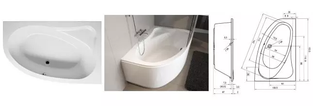 Ванна акриловая «Riho» Lyra 153/100 без опор без сифона белая левая Ванна акриловая «Riho» Lyra 153/100 без опор без сифона белая левая