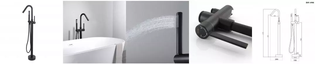 BOND B05-4988 Смеситель напольный черный для ванны с душем с поворотным изливом