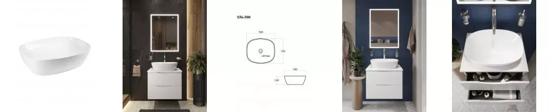 BOND S56-500 Раковина накладная прямоугольная 50*38*14см белая