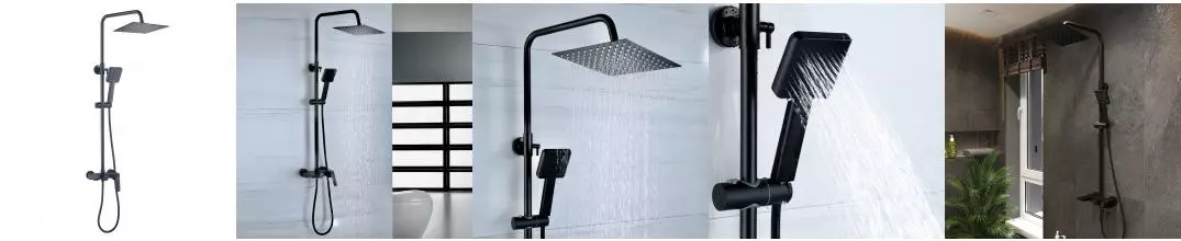 BOND B02-9488 Душевая система черная с тропическим душем и смесителем с изливом