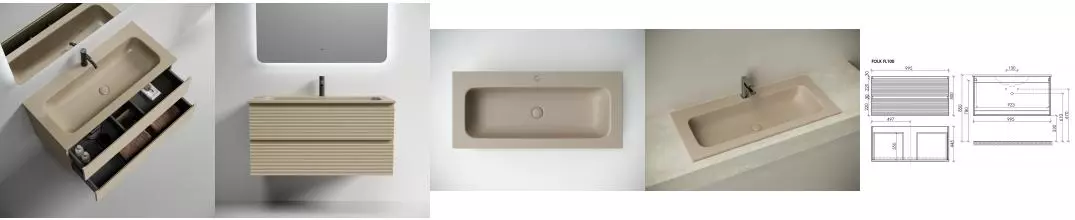 Тумба с раковиной подвесная SANCOS Folk FL100CP 995х445х500 c двумя ящиками, капучино, раковина Grace