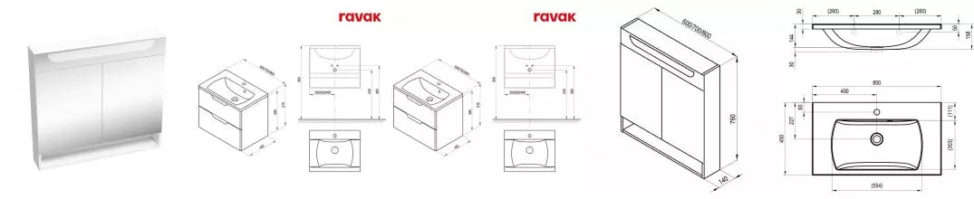 Комплект мебели «Ravak» Classic II 800 SET, белый — раковина с тумбой и зеркалом-шкафом Комплект мебели «Ravak» Classic II 800 SET, белый — раковина с тумбой и зеркалом-шкафом