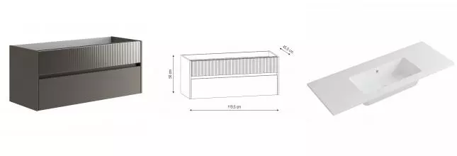 Тумба с раковиной «Onsen» Niwa 120 (71-BP-120-M23-V23) подвесная угольно-серый, белая глянцевая раковина (18M-120-CX-GBI)