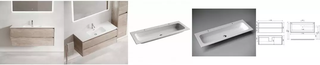 Комплект из двух тумб с раковиной «Sancos» Libra 1190 подвесная дуб галифакс натуральный 2xLB120-1EG, раковина накладная Grace белая двойная CN7016