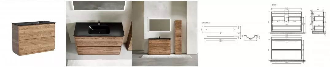 Комплект из двух тумб с раковиной «Sancos» Libra Floor 1190 напольная дуб чарльстон 2xLB120F-1ECH, раковина накладная Grace чёрная матовая двойная CN7016MBwx Комплект из двух тумб с раковиной «Sancos» Libra Floor 1190 напольная дуб чарльстон 2xLB120F-1ECH, раковина накладная Grace чёрная матовая двойная CN7016MBwx