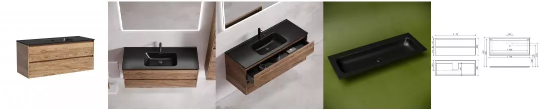 Тумба с раковиной «Sancos» Libra 1190 подвесная дуб чарльстон LB120-1ECH, раковина накладная Grace чёрная матовая двойная CN7016MBwx Тумба с раковиной «Sancos» Libra 1190 подвесная дуб чарльстон LB120-1ECH, раковина накладная Grace чёрная матовая двойная CN7016MBwx
