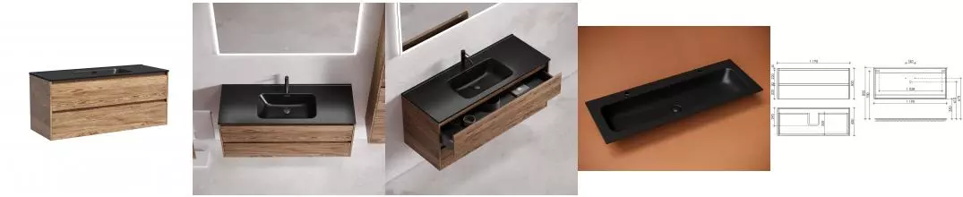 Тумба с раковиной «Sancos» Libra 1190 подвесная дуб чарльстон LB120-1ECH, раковина накладная Grace чёрная матовая двойная CN7016MB Тумба с раковиной «Sancos» Libra 1190 подвесная дуб чарльстон LB120-1ECH, раковина накладная Grace чёрная матовая двойная CN7016MB