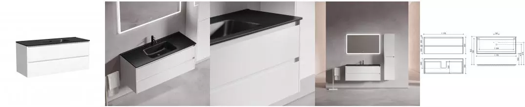 Тумба с раковиной «Sancos» Libra 1190 подвесная белый глянец LB120-1W, раковина накладная Grace чёрная матовая двойная CN7016MB Тумба с раковиной «Sancos» Libra 1190 подвесная белый глянец LB120-1W, раковина накладная Grace чёрная матовая двойная CN7016MB