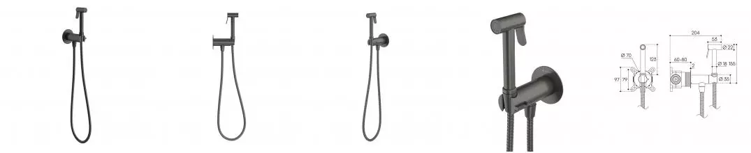 AQD PUREZA Смеситель скрытого монтажа с гигиеническим душем, AquaLock, со скрытой частью, оружейная сталь PUR0145 · Aqueduto, PUR0145