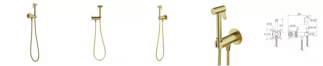 AQD PUREZA Смеситель скрытого монтажа с гигиеническим душем, AquaLock, со скрытой частью, шлифованное золото PUR0150 · Aqueduto, PUR0150