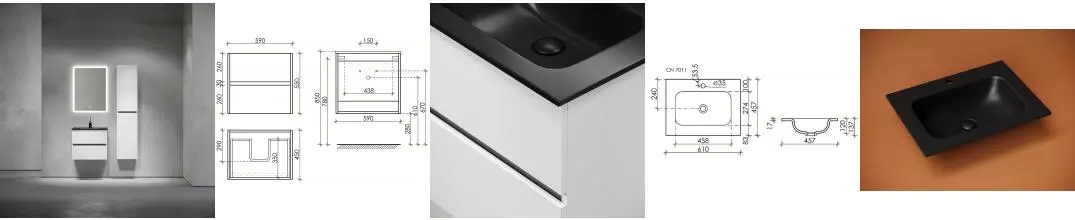Тумба с раковиной «Sancos» Urban 60 подвесная белая UR60W, раковина чёрная матовая CN7011MB