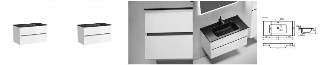 Тумба с раковиной «Sancos» Urban 90 подвесная UR90W, раковина чёрная матовая CN7002MB