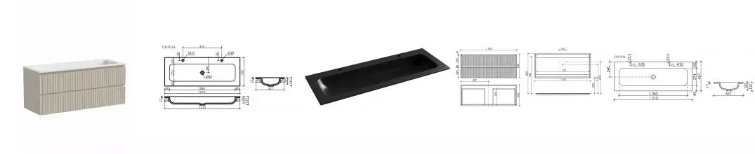 Тумба с раковиной «Sancos» Snob R 120 подвесная Beige Soft SNR120CE, раковина чёрная матовая CN7016MB