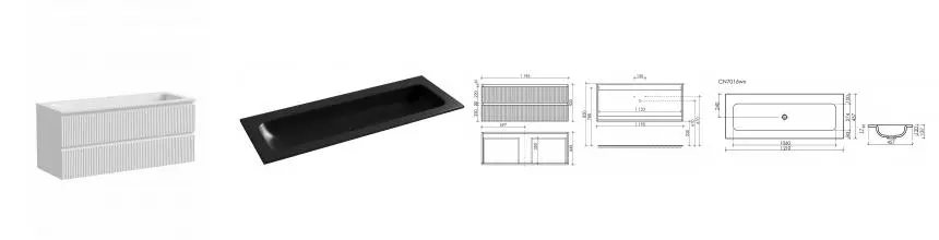 Тумба с раковиной «Sancos» Snob R 120 подвесная Bianco SNR120W, раковина чёрная матовая CN7016MBwx