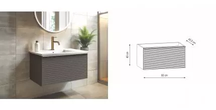 Тумба с раковиной «Onsen» Fusion 80 78-BP-082-K1-M16 подвесная орех с 2 ящиками, раковина белая матовая OPERA Тумба с раковиной «Onsen» Fusion 80 78-BP-082-K1-M16 подвесная орех с 2 ящиками, раковина белая матовая OPERA