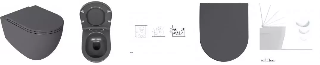 Унитаз подвесной «ISVEA» Infinity матовый антрацит 10NF02001-2C с сиденьем микролифт матовый антрацит 40KF0522I-S