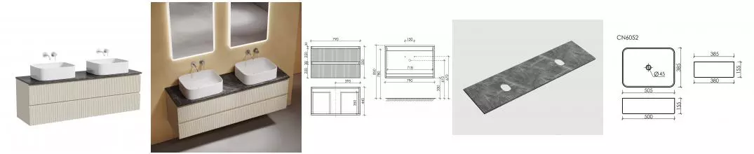Тумба со столешницей и раковиной «Sancos» Snob T 80 подвесная Beige Soft SNT80CE, столешница Black Sky TT160A1, раковина белая CN6052