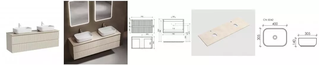 Тумба со столешницей и раковиной «Sancos» Snob T 80 подвесная Beige Soft SNT80CE, столешница Kreman TT160A2X, раковина белая CN5043