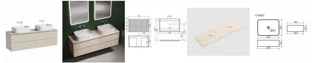 Тумба со столешницей и раковиной «Sancos» Snob T 80 подвесная Beige Soft SNT80CE, столешница Kreman TT160A2, раковина белая CN6052