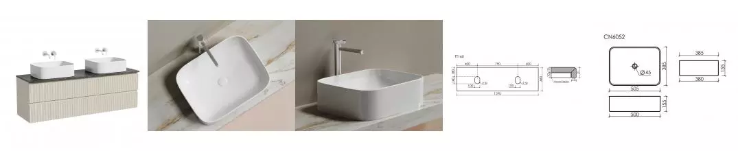 Тумба со столешницей и раковиной «Sancos» Snob R 80 подвесная Beige Soft SNR80CE, столешница Black Sky TT160A1, раковина белая CN6052