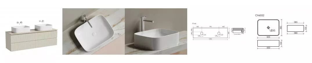 Тумба со столешницей и раковиной «Sancos» Snob R 80 подвесная Beige Soft SNR80CE, столешница Kreman TT160A2, раковина белая CN6052