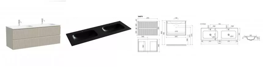 Тумба с раковиной «Sancos» Snob R 70 подвесная Beige Soft SNR70CE, раковина чёрная матовая CN7022MB Тумба с раковиной «Sancos» Snob R 70 подвесная Beige Soft SNR70CE, раковина чёрная матовая CN7022MB