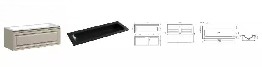 Тумба с раковиной «Sancos» Very 120 подвесная Beige Soft VR120CE, раковина чёрная матовая CN7016MBwx