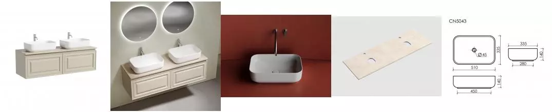 Тумба со столешницей и раковиной «Sancos» Very 80 подвесная Beige Soft VR80CE, столешница Kreman TT160A2X, раковина белая CN5043