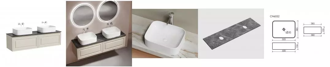 Тумба со столешницей и раковиной «Sancos» Very 80 подвесная Beige Soft VR80CE, столешница Black Sky TT160A1, раковина белая CN6052