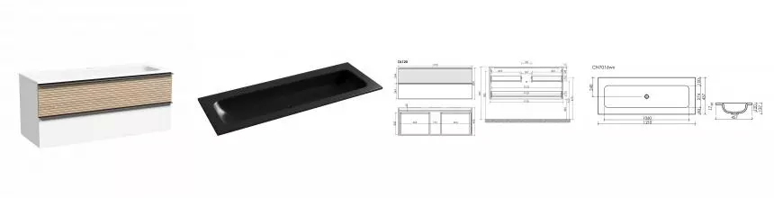 Тумба с раковиной «Sancos» Delta 120 подвесная дуб светлый/белая DL120W, раковина чёрная матовая CN7016MBwx