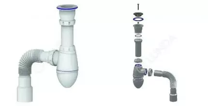 A220P Сифон для тюльпана, умывальника 1 1/2 и гибким соединением д.40 х 40/50