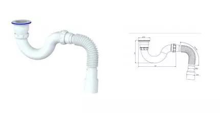 Сифон для душевого поддона прямоточный Unicorn, прикручивающийся выпуск 1 1/2" ( 40), винт 6x40, пластиковая чашка, гибкое соединение 40x40/50 G32P