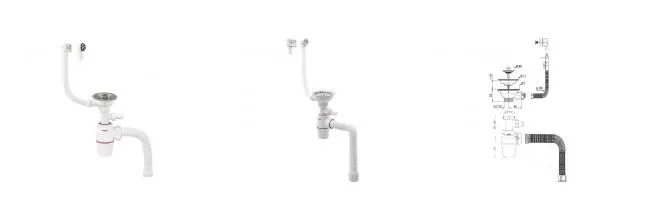 Сифон прямоточный для двойной мойки с выпуском 3 1/2" на 40, отвод для стирал.машины, с прямоуг. и круглым переливом, нерж.чашкой 112, Unicorn Y710V