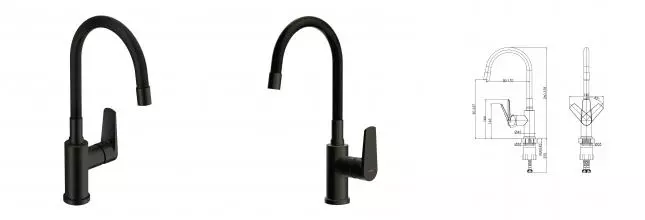 Смеситель для кухни MODUO однорычажный с гибким изливом черный