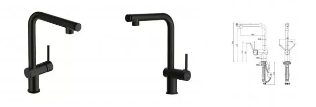 Смеситель для кухни FLAVIS однорычажный с выдвижным изливом два режима черный