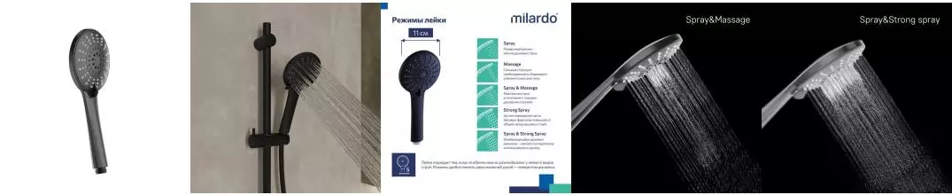 Лейка для душа, черная матовая, 5F, Ideal Spa, Milardo, ILS5FBRM18