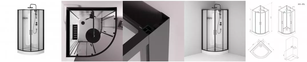 W9XC-401-9090BT Above кабина душевая 90x90 1/4 круг, профиль черн мат, стекло прозрачн W9XC-401-9090BT Above кабина душевая 90x90 1/4 круг, профиль черн мат, стекло прозрачн
