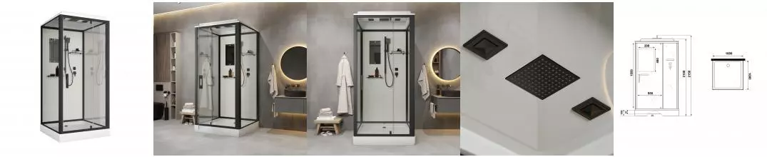 Душевая кабина Niagara Standart ST100/15Q/BL (100х100х215) квадрат,поддон 15см,распашная,проф.черный,3 места