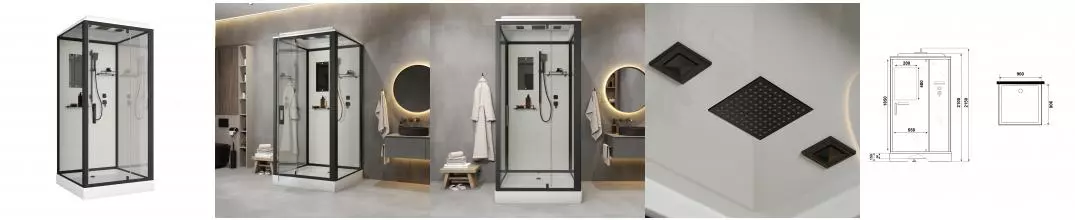 Душевая кабина Niagara Standart ST90/15Q/BL (90х90х215) квадрат,поддон 15см,распашная,проф.черный,3 места